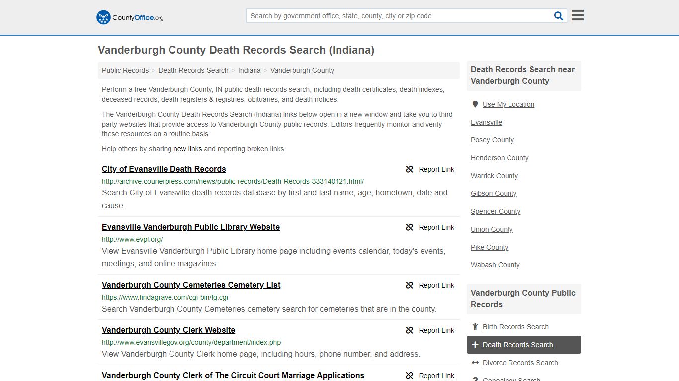 Death Records Search - Vanderburgh County, IN (Death ...