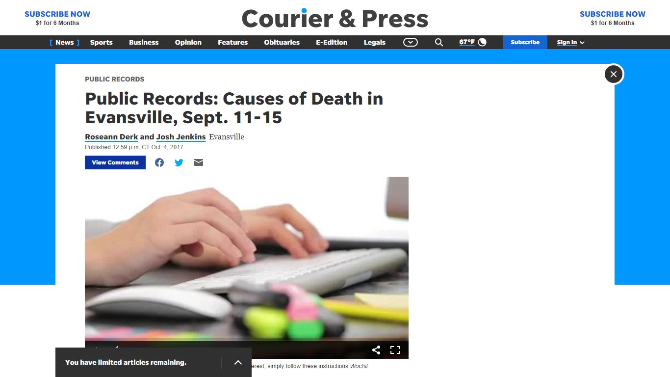 Death records from the Vanderburgh County Department of ...